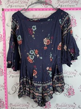 Jaase romper dress shorts paisley flower bell bottom Navy Blue Floral Tunic Top